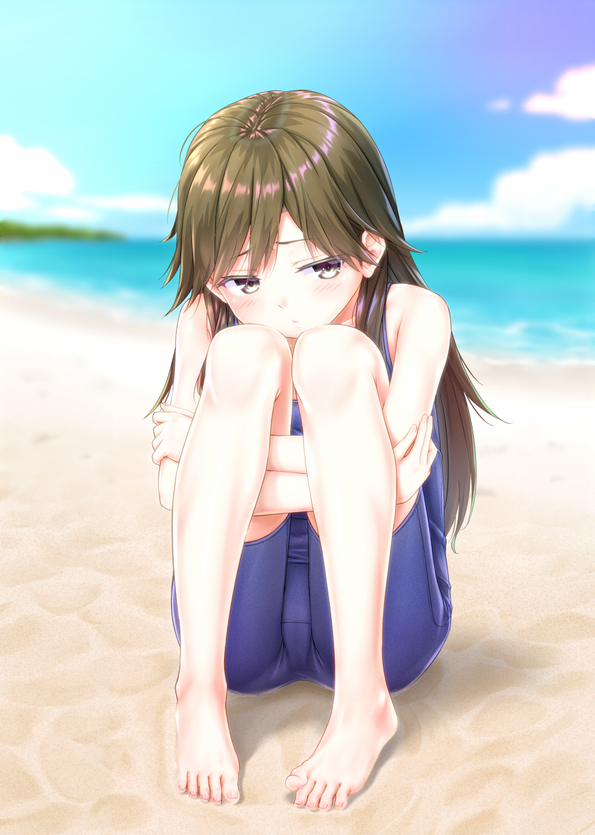 This is a pixiv picture whose title is スク水荒潮.