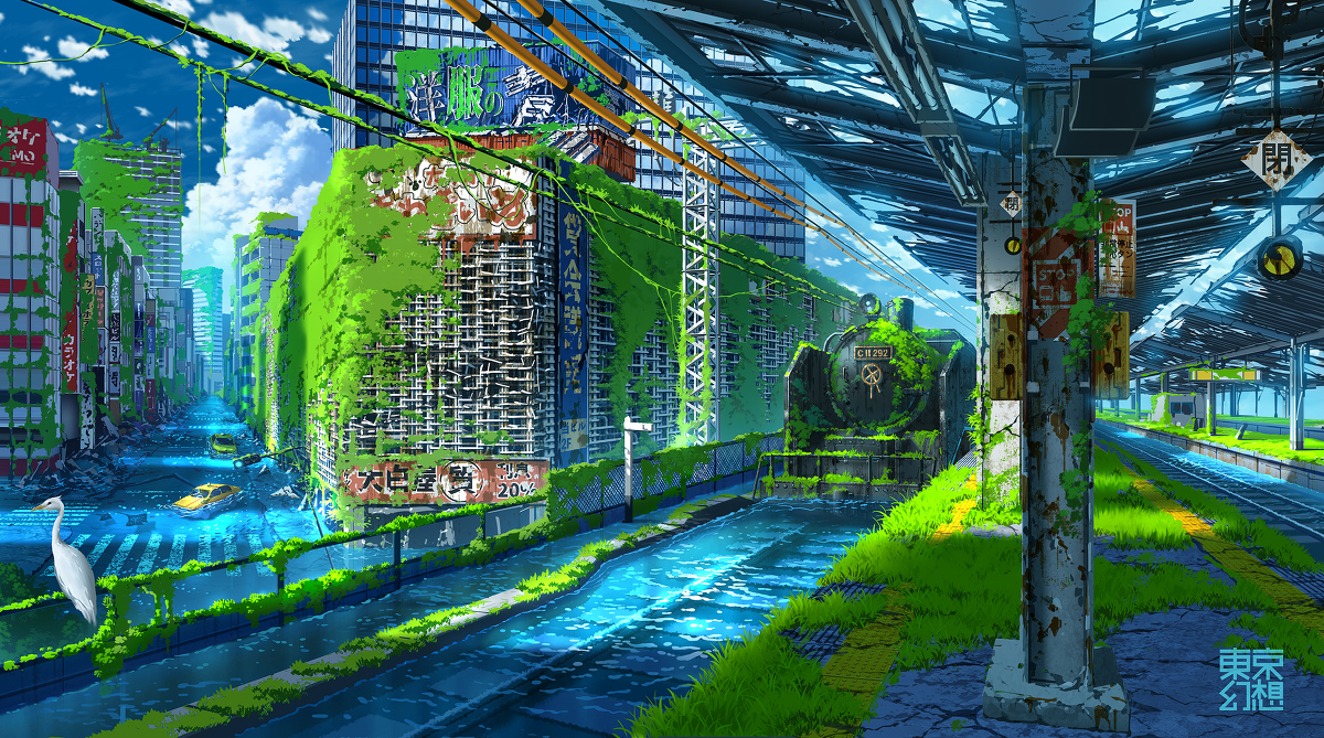 This is a pixiv picture whose title is 新橋駅幻想.