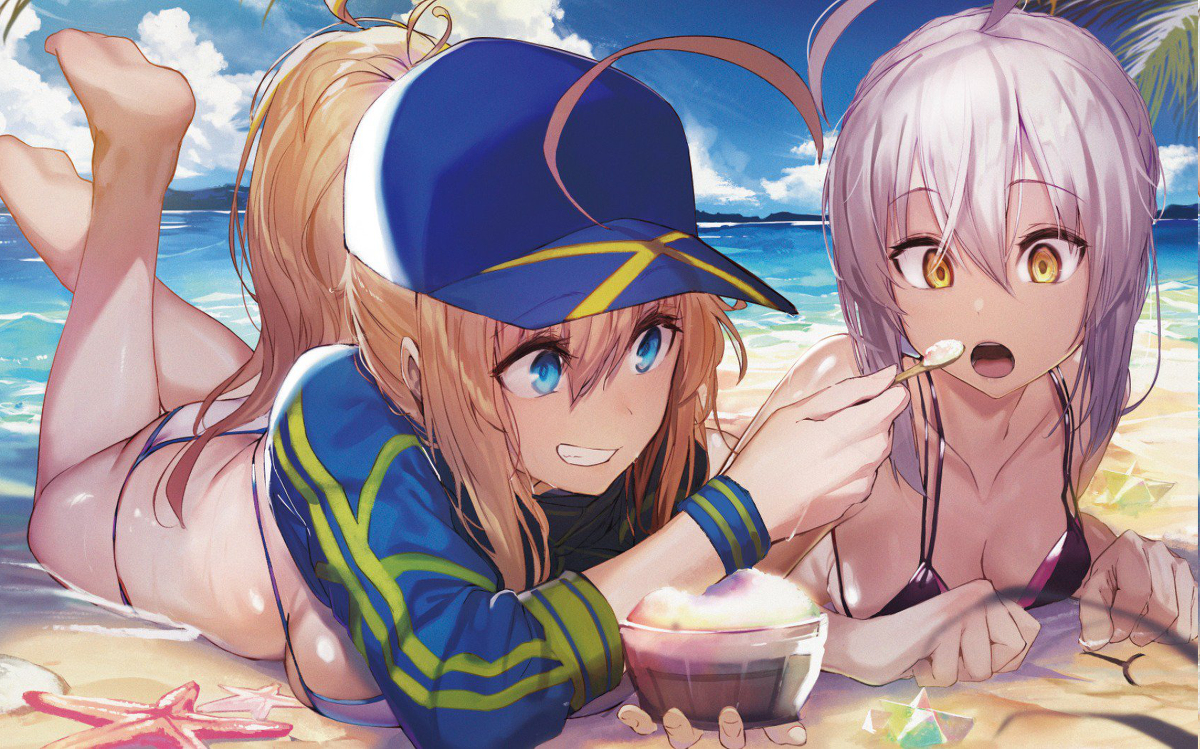 This is a pixiv picture whose title is 謎のヒロインズとかき氷(聖晶石味).