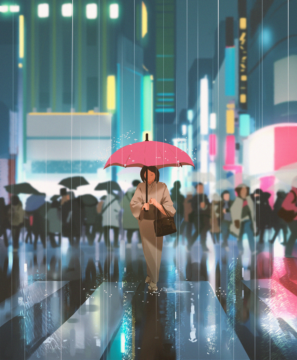 This is a pixiv picture whose title is Neon rain.