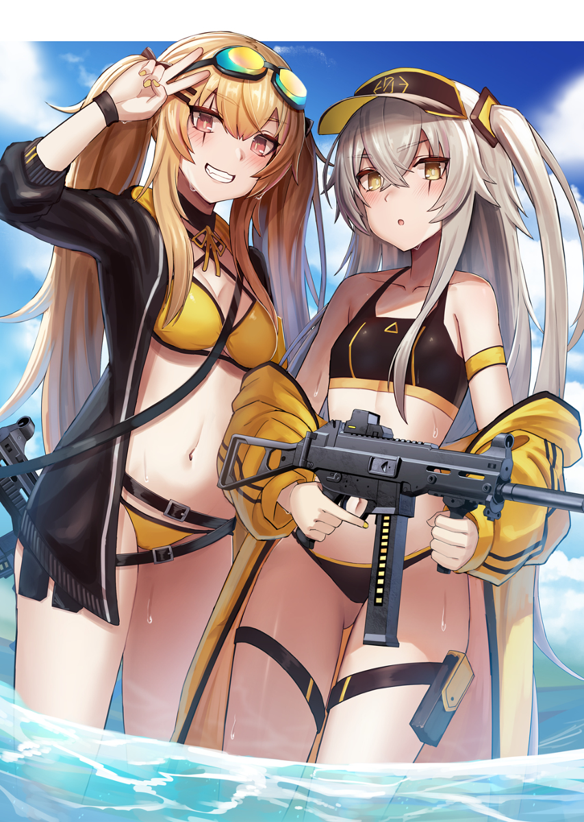 This is a pixiv picture whose title is 水着UMP姉妹💦.