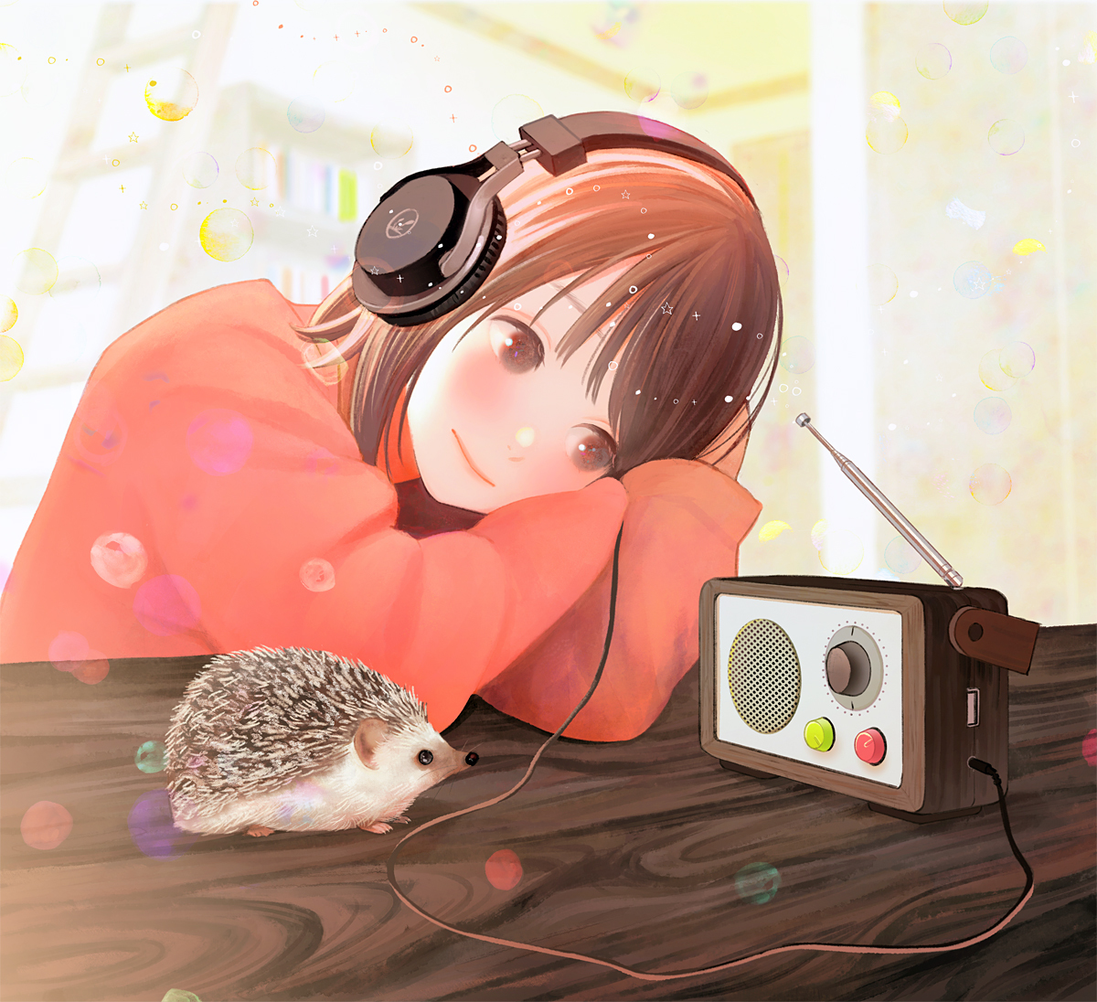 This is a pixiv picture whose title is ハリネズミのラジオ.
