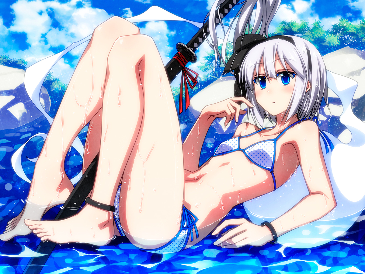 This is a pixiv picture whose title is 水辺で涼む妖夢ちゃん！.