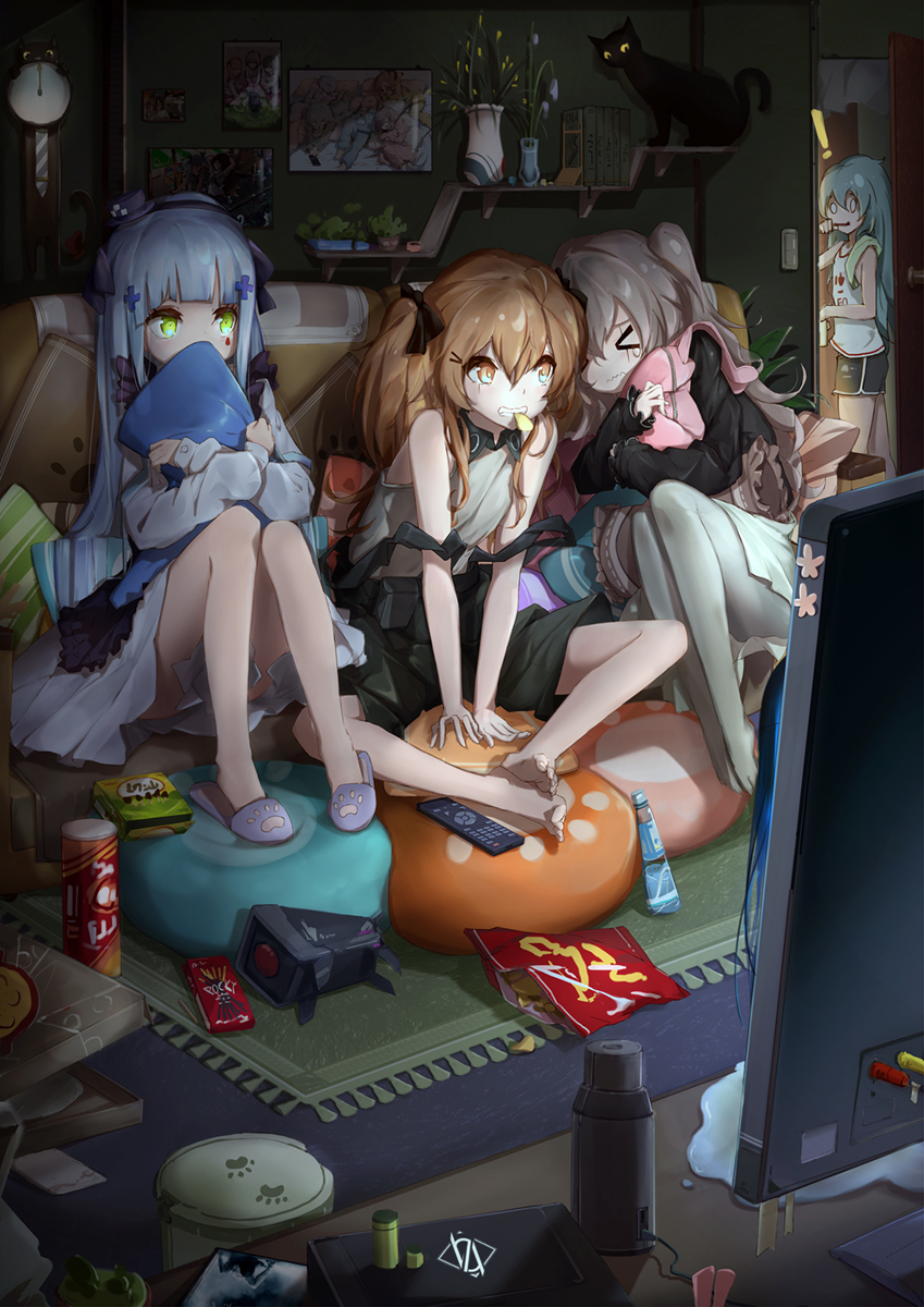 This is a pixiv picture whose title is 徹夜/ Stay up late.