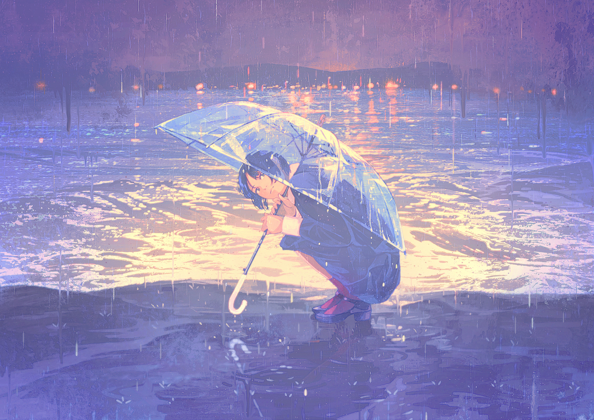 This is a pixiv picture whose title is 透明な雨に隠れて.