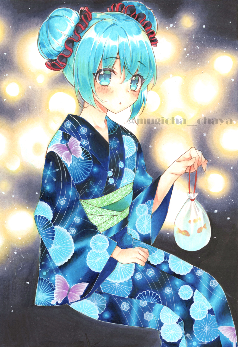 This is a pixiv picture whose title is ミクちゃんと夏祭り🎇.