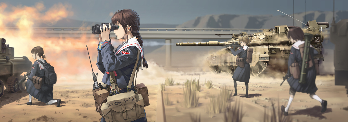 This is a pixiv picture whose title is 【戦前高校】角笛峰高校、戦場適応訓練（差分あり）.