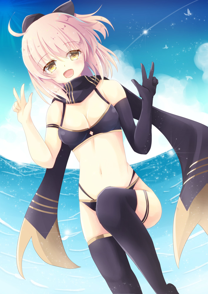 This is a pixiv picture whose title is 祝☆沖田さん水着！.
