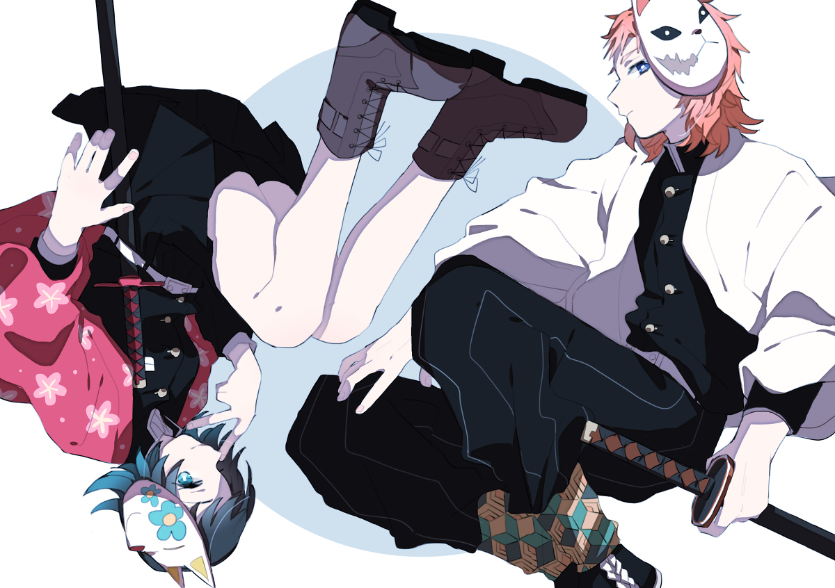 This is a pixiv picture whose title is 狐面の鬼狩り.