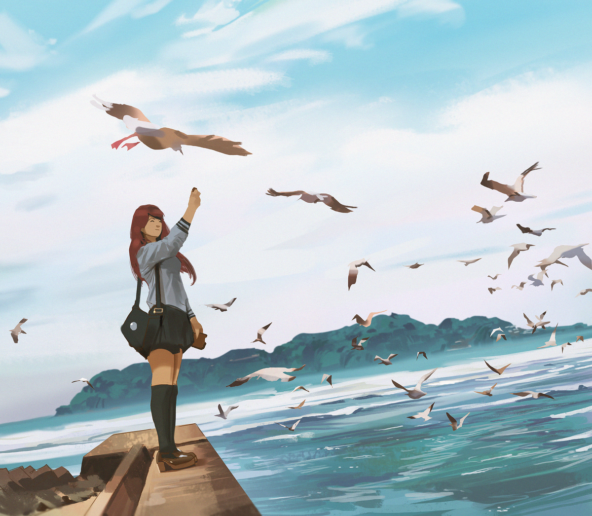 This is a pixiv picture whose title is Feeding the birds.