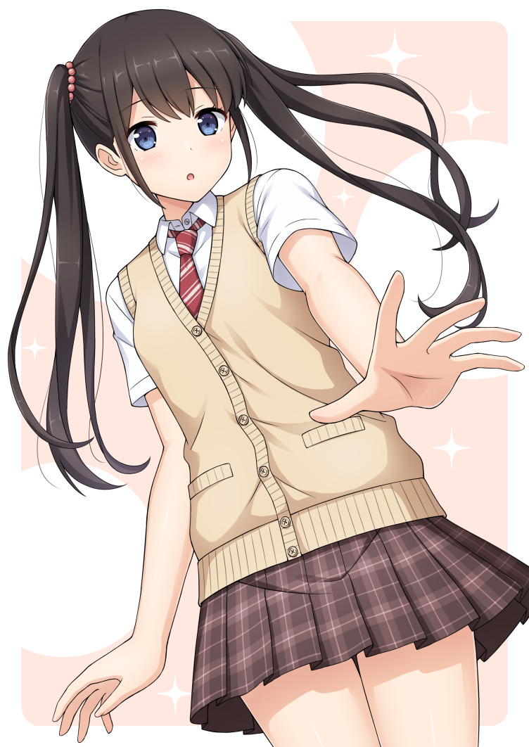 This is a pixiv picture whose title is 手を伸ばすツインテールちゃん.