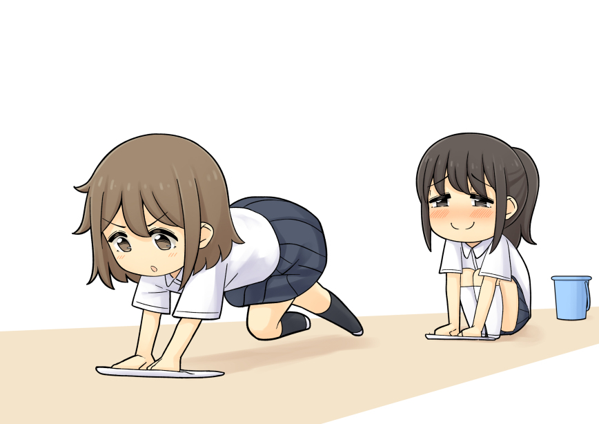 This is a pixiv picture whose title is たまには雑巾がけもいいもんですね、先輩.