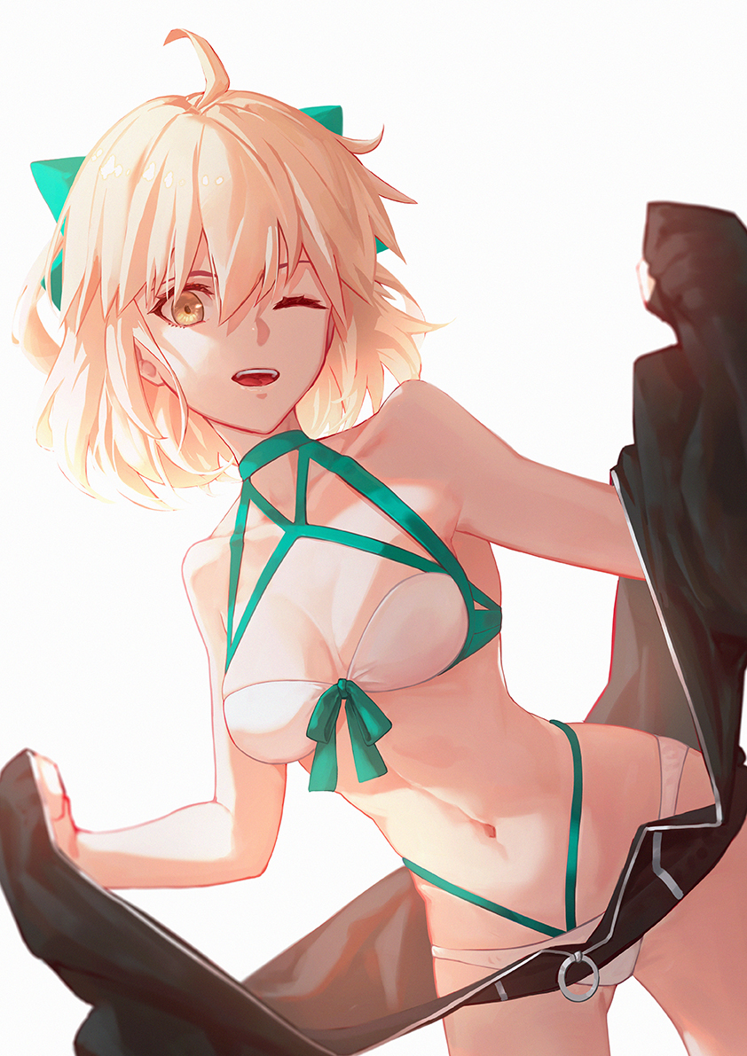 This is a pixiv picture whose title is 水着沖田.