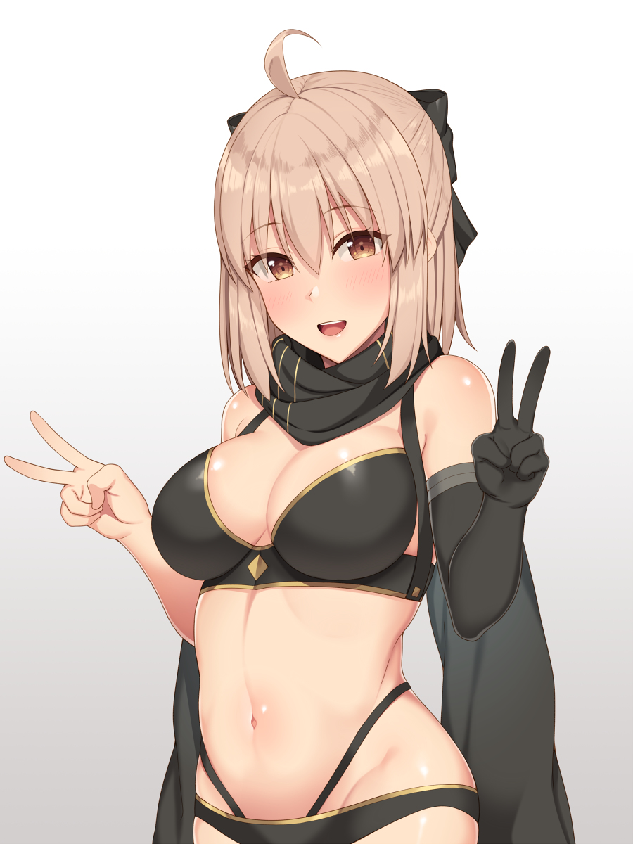 This is a pixiv picture whose title is 水着沖田さん大勝利.