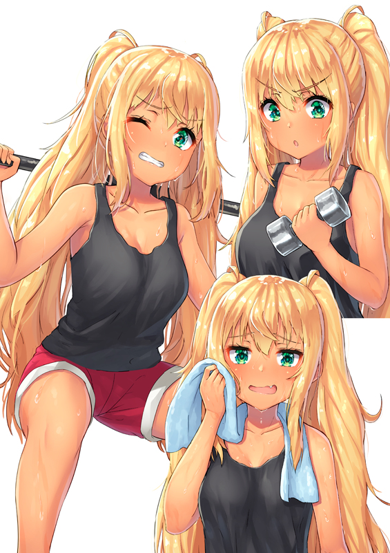 This is a pixiv picture whose title is 筋トレひびきちゃん.