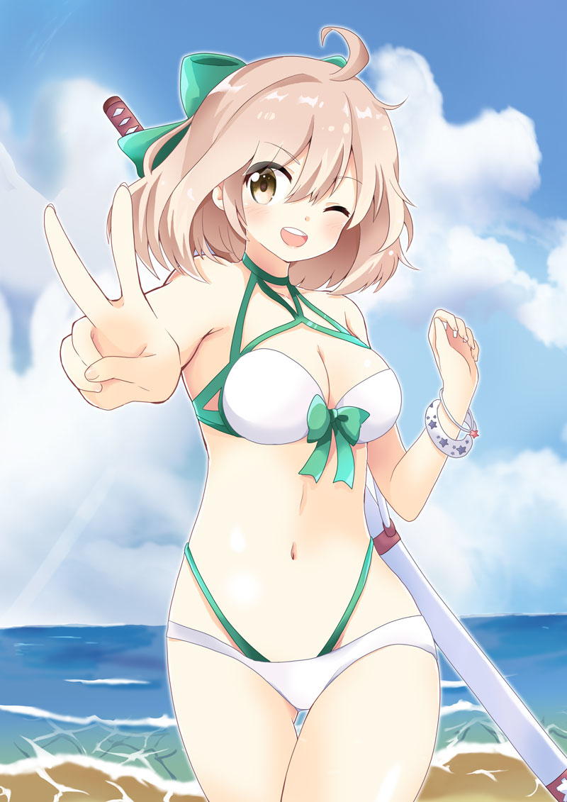 This is a pixiv picture whose title is 水着沖田さん.