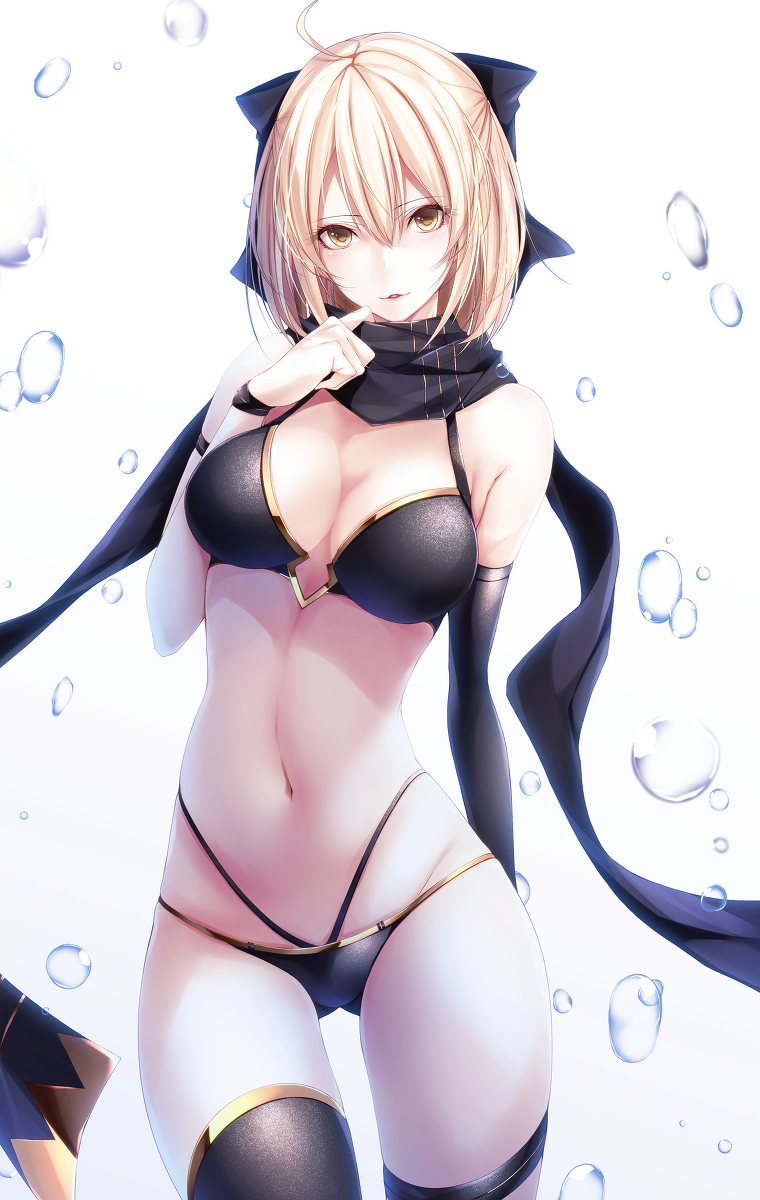This is a pixiv picture whose title is 水着沖田さん.