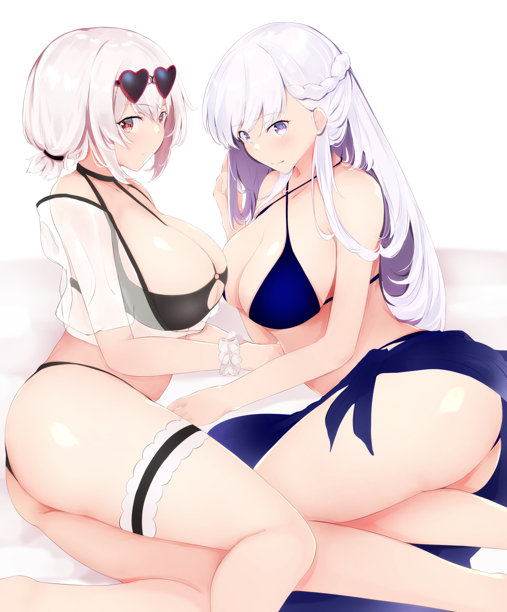 This is a pixiv picture whose title is 水着シリアス＆ベルファスト.