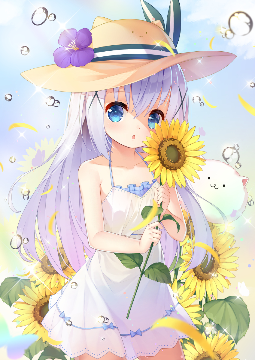 This is a pixiv picture whose title is ひまわりと麦わら帽子とチノ.