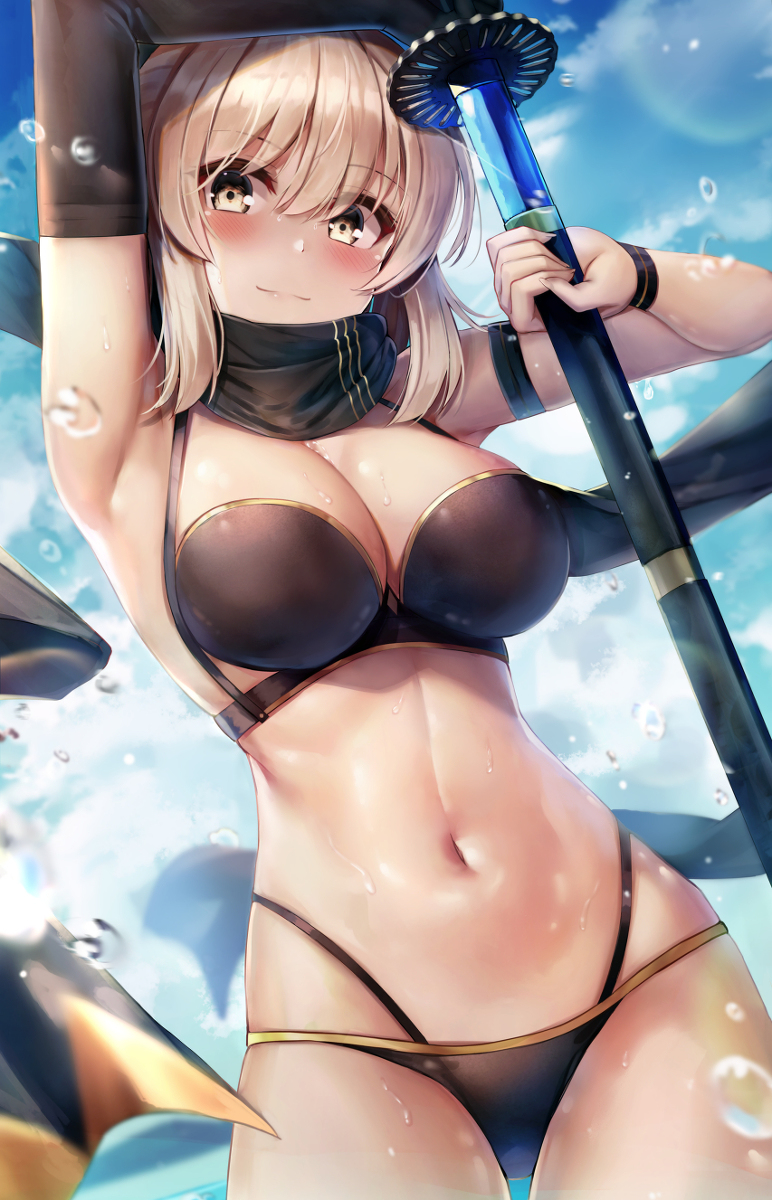 This is a pixiv picture whose title is 水着沖田さん.