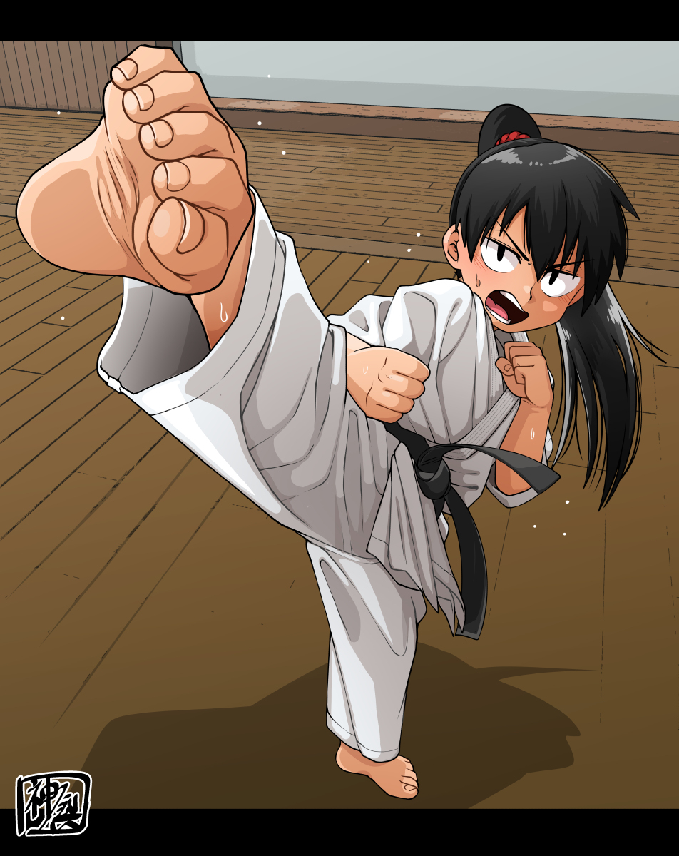 This is a pixiv picture whose title is 習作「空手　上段蹴り」.