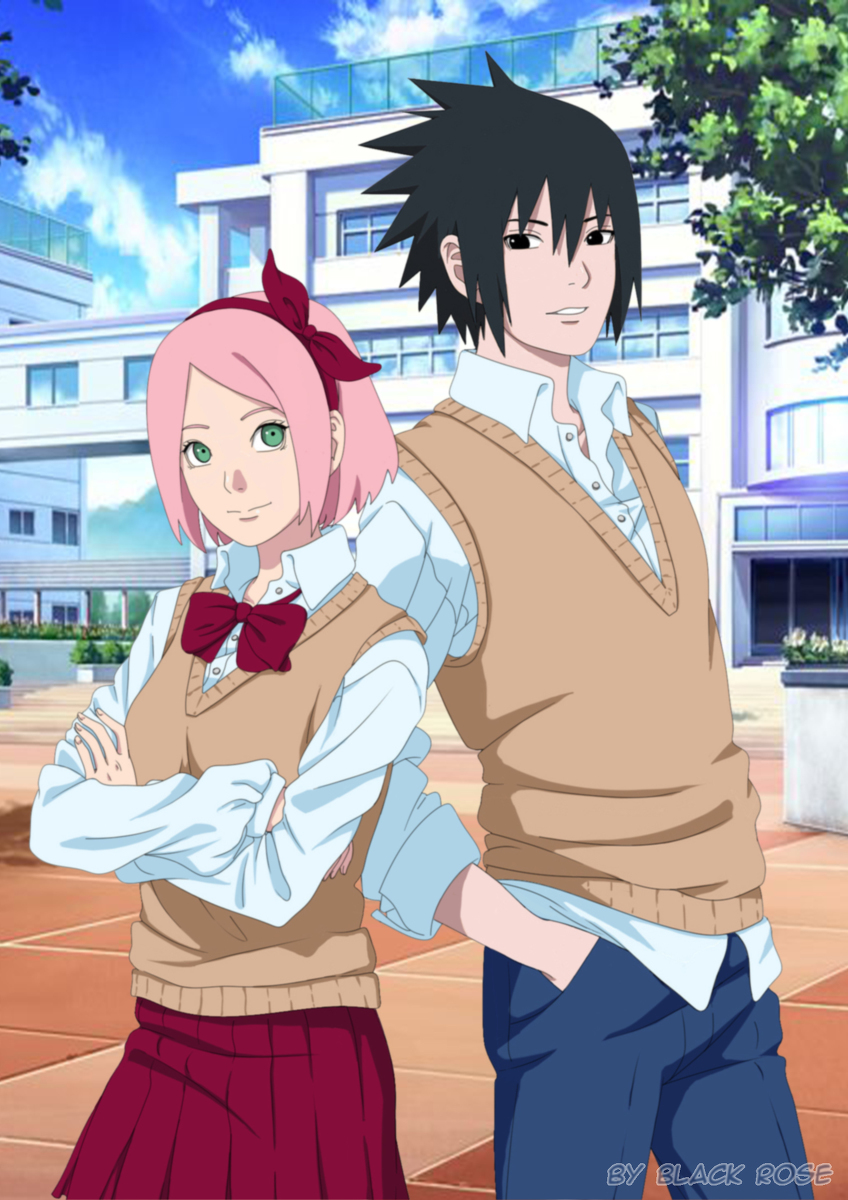 This is a pixiv picture whose title is School days SasuSaku.