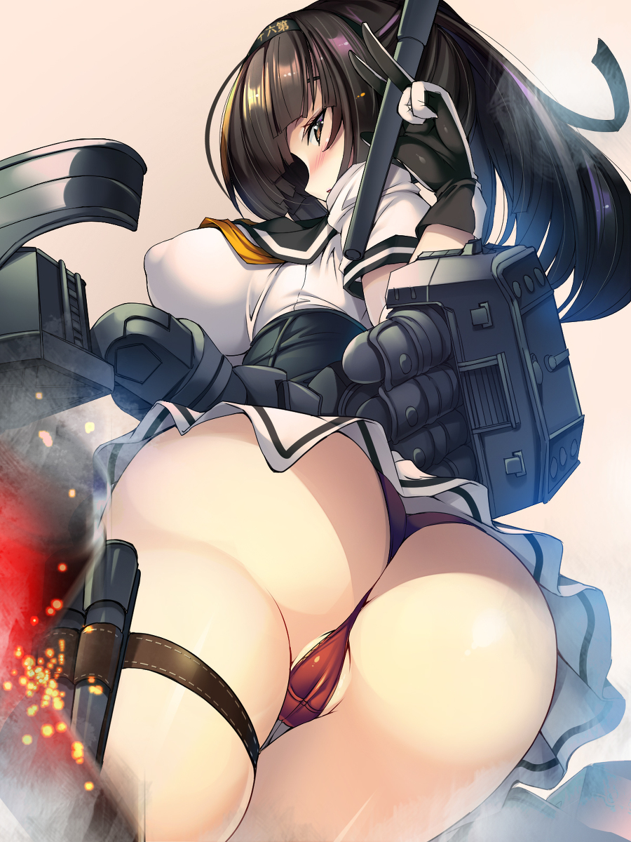 This is a pixiv picture whose title is 砲身交換中の秋月（艦尾ヨリ）.