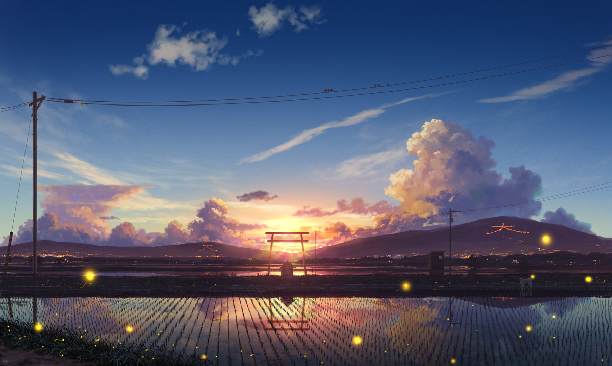 This is a pixiv picture whose title is 新田の夕暮れ.