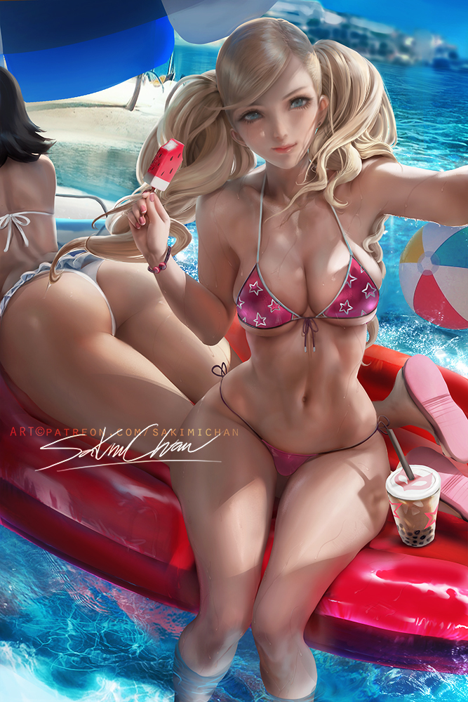 This is a pixiv picture whose title is 高卷杏夏季泳装 older Ann summer pinup.