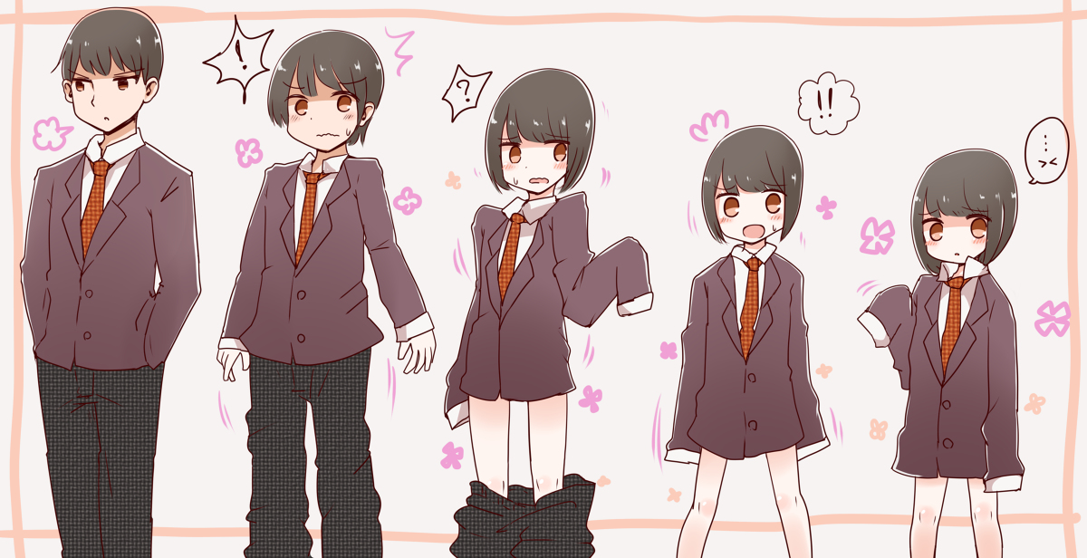 This is a pixiv picture whose title is 女子小学生化TSシークエンス(服そのまま).