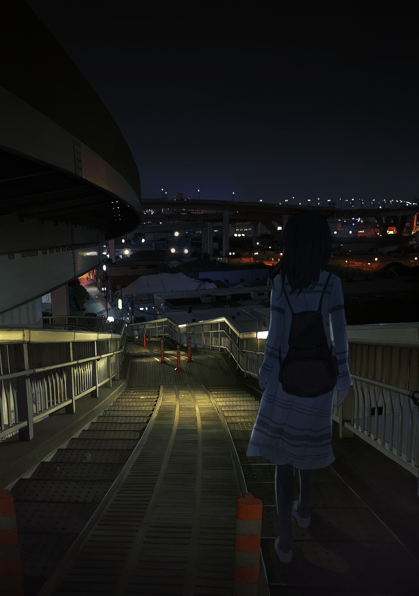 This is a pixiv picture whose title is 夜はそのまなざしの先に流れる.