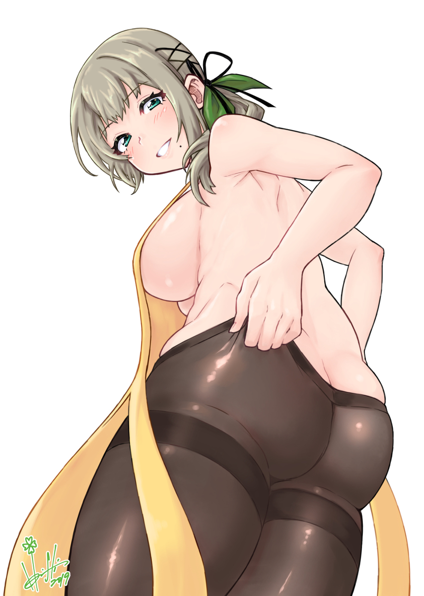 This is a pixiv picture whose title is 裸エプロンwithノーパンストッキング.