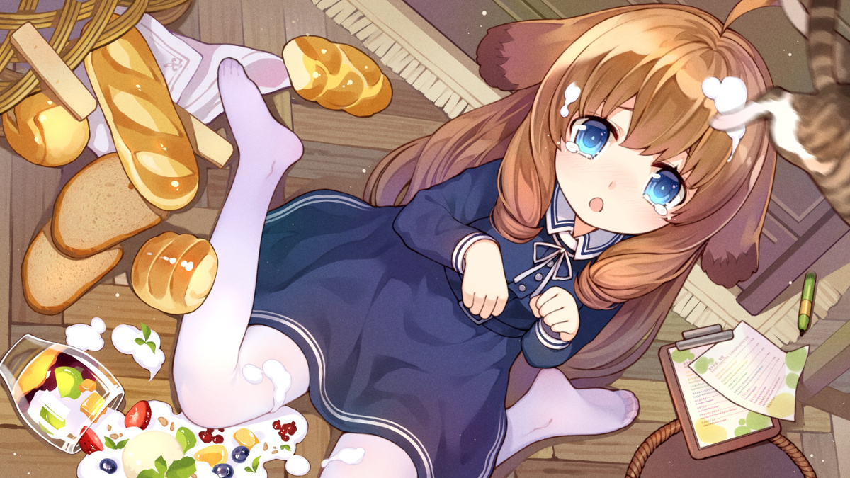 This is a pixiv picture whose title is をこぼしてしまい> <…….