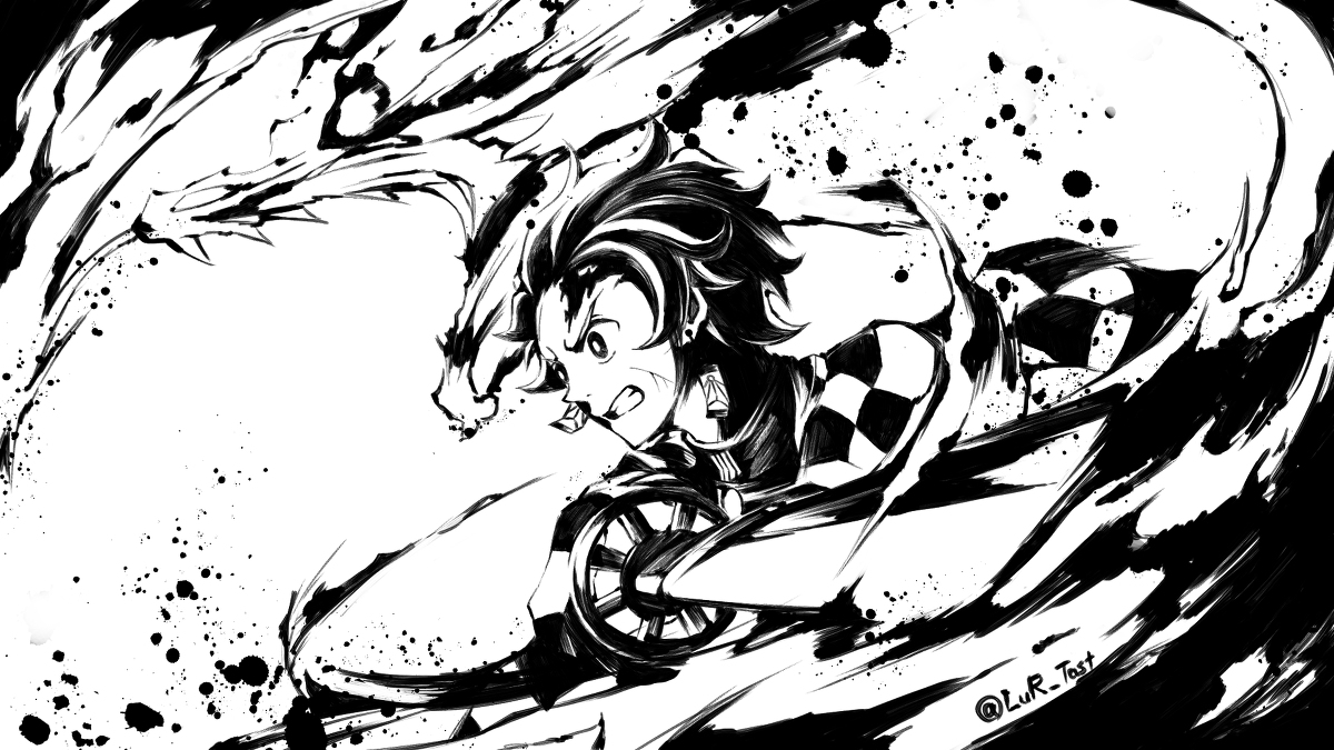 This is a pixiv picture whose title is 竈門炭治郎「ヒノカミ神楽」.