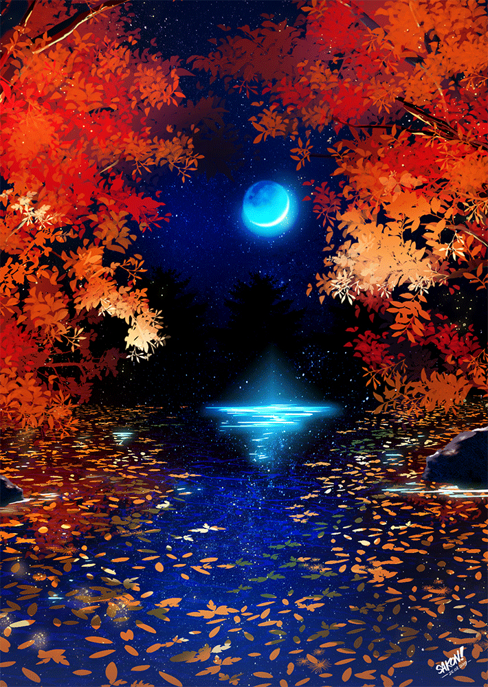 This is a pixiv picture whose title is Moon Lake.