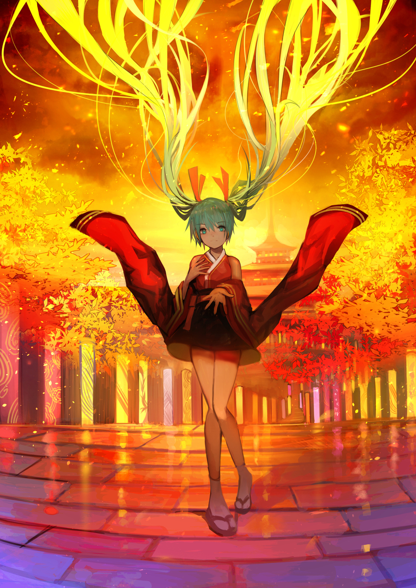 This is a pixiv picture whose title is miku×kyoto.