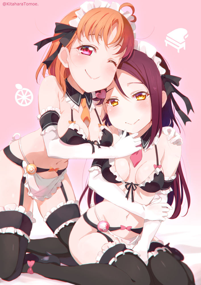 This is a pixiv picture whose title is ちかりこビキニメイド🍊🌸💕.