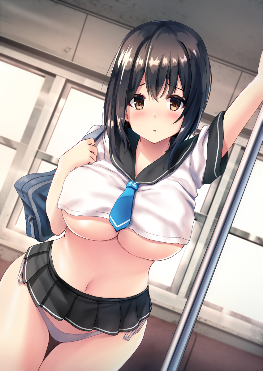 This is a pixiv picture whose title is 紐下着制服娘.