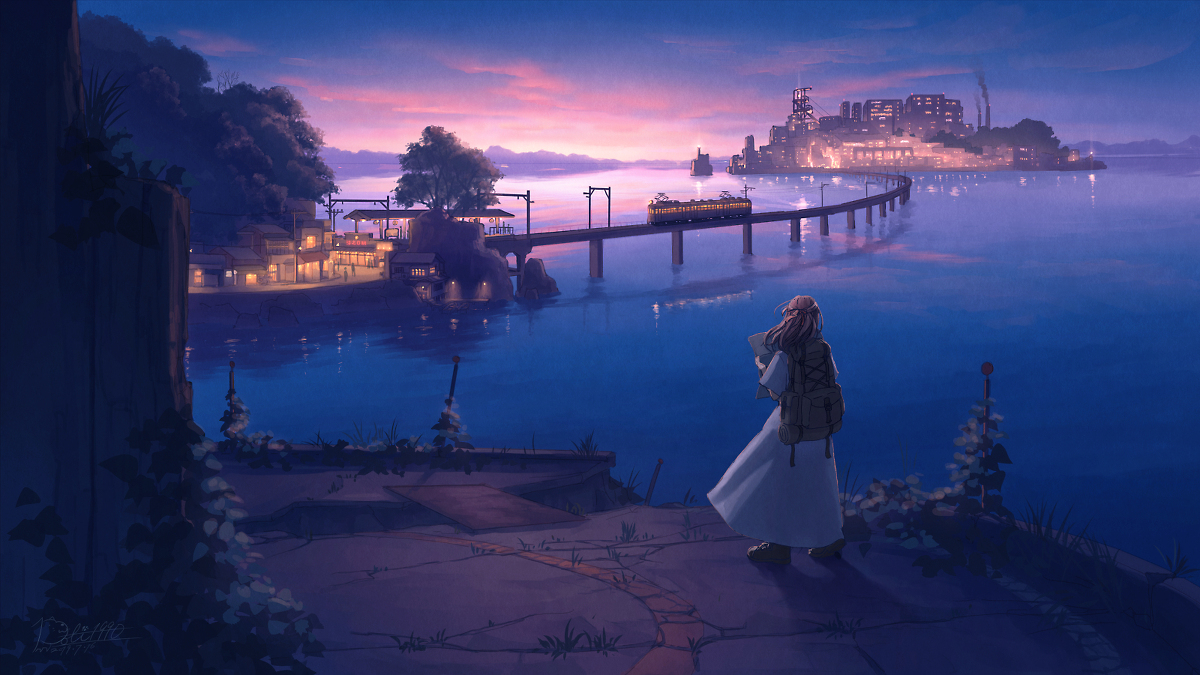 This is a pixiv picture whose title is 旅路にて.