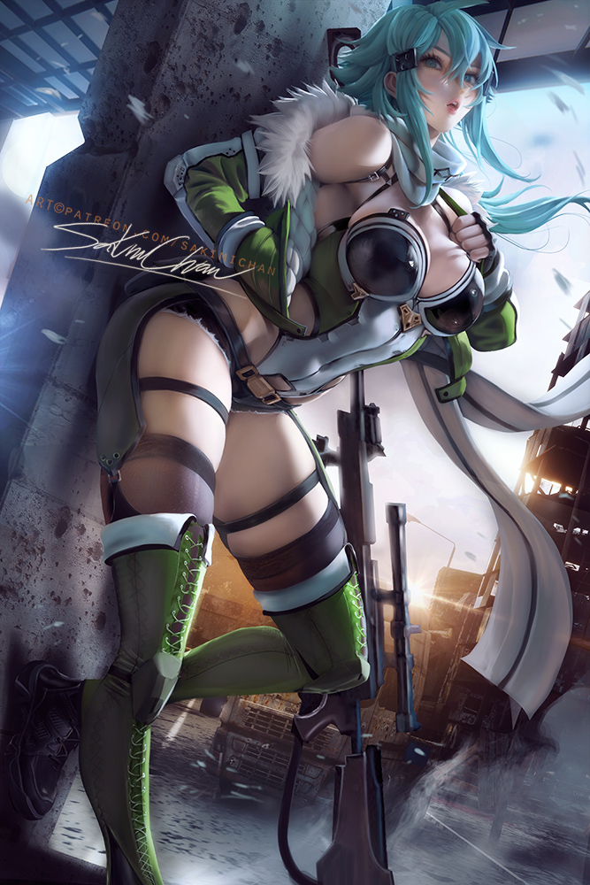 This is a pixiv picture whose title is 刀剑神域: 诗浓 Older Sinon pinup.