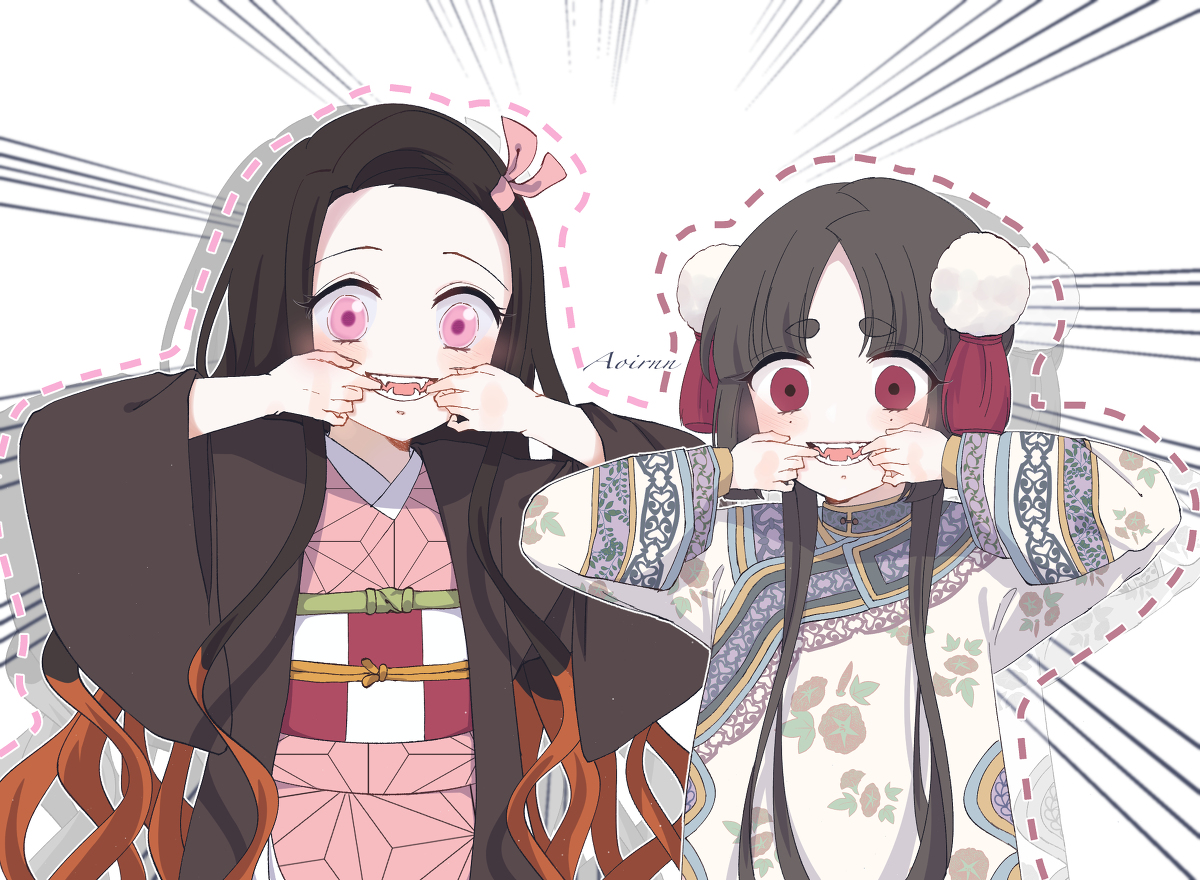 This is a pixiv picture whose title is Nezuko and Mei.