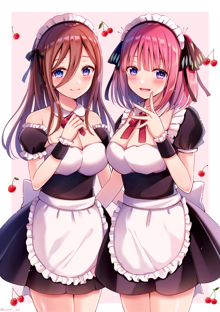 This is a pixiv picture whose title is メイド二乃＆三玖.