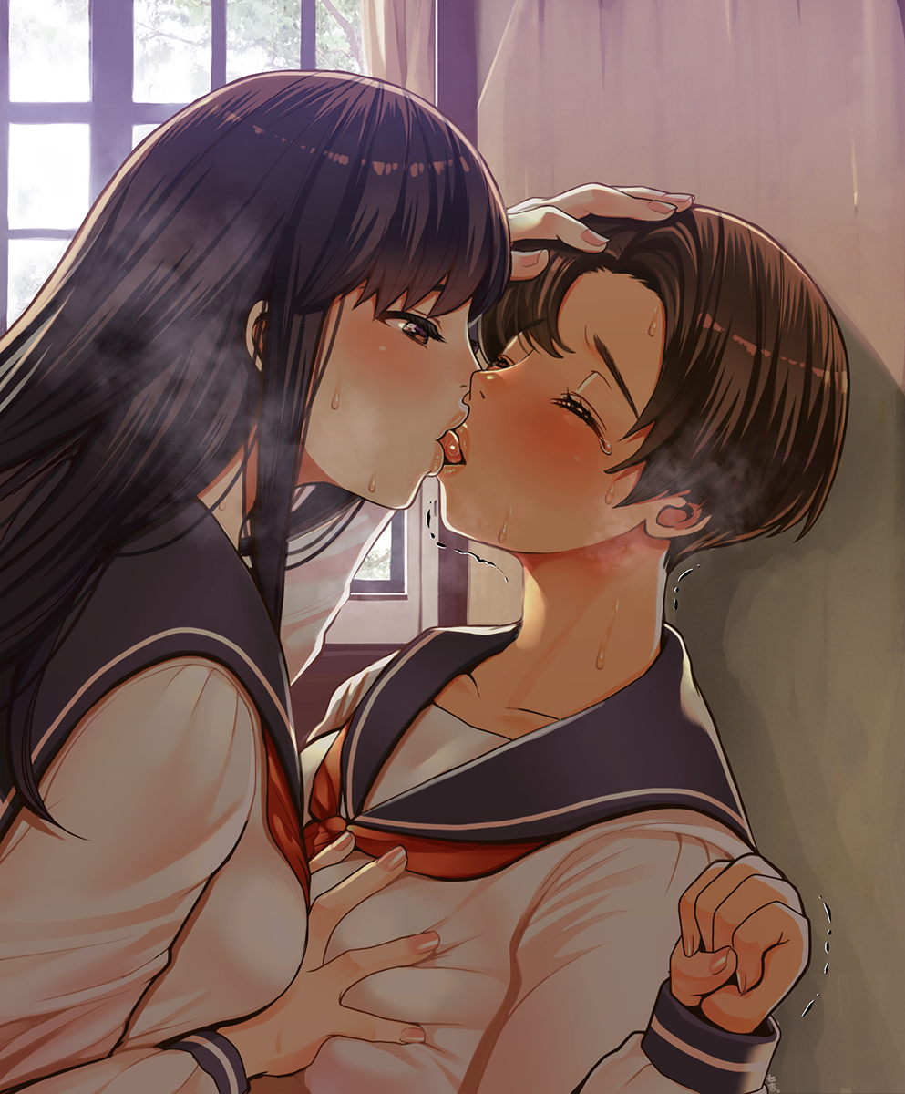 This is a pixiv picture whose title is 美術部先輩と陸上部後輩の百合.