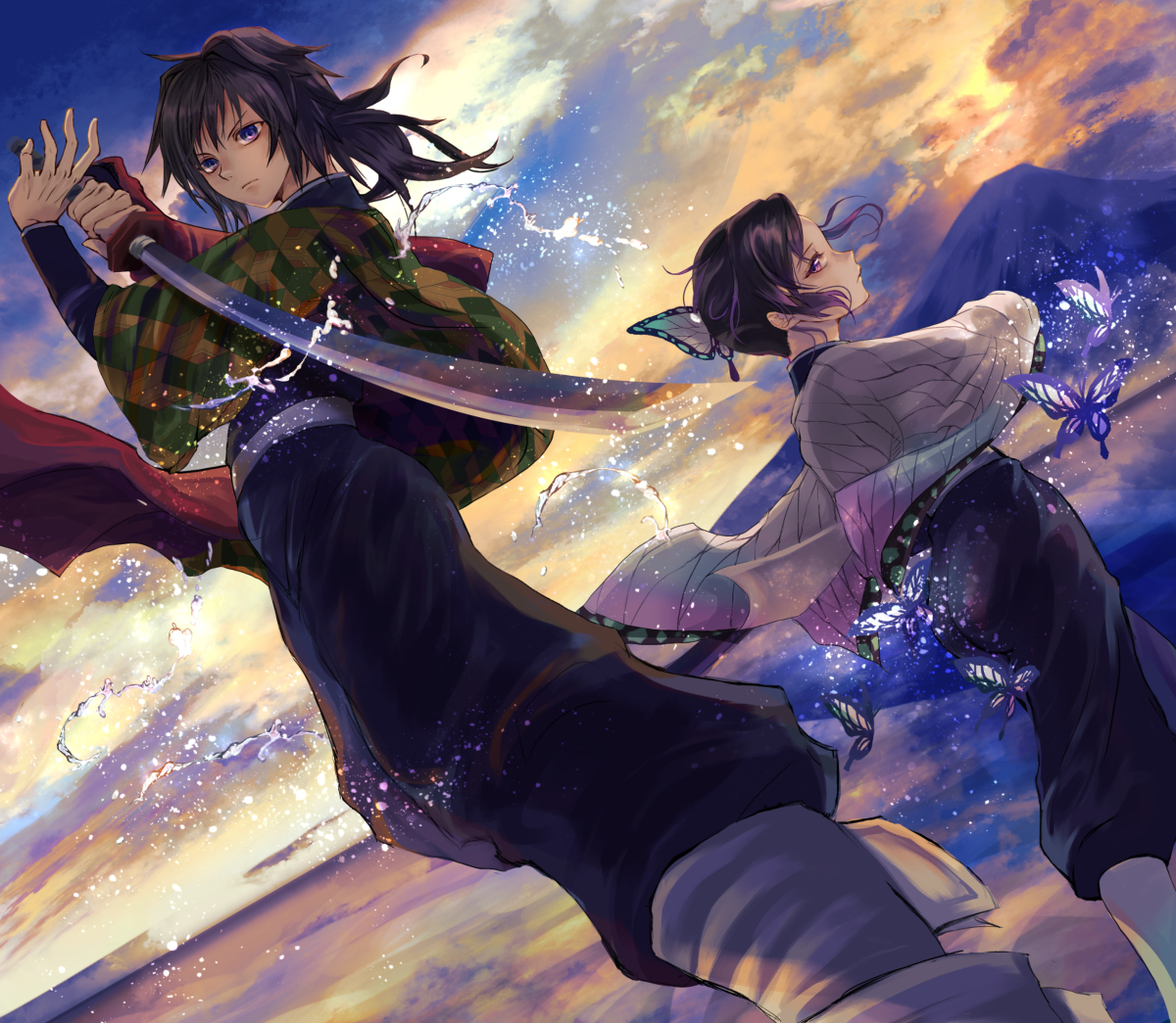 This is a pixiv picture whose title is 夕暮れの海面.