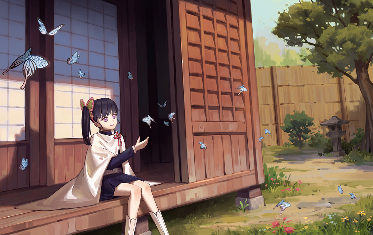 This is a pixiv picture whose title is "花の呼吸、栗花落カナヲ".