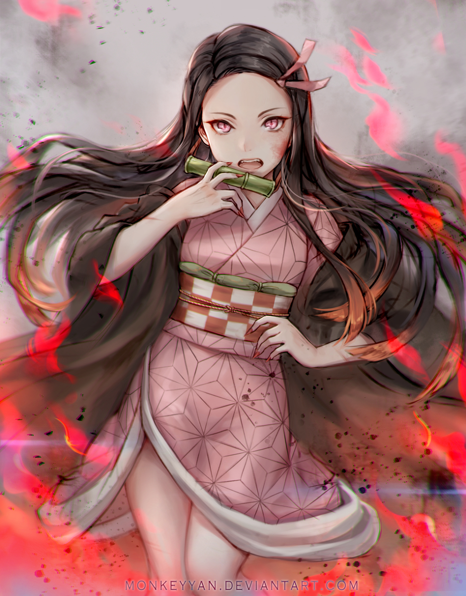 This is a pixiv picture whose title is 禰豆子🔥.