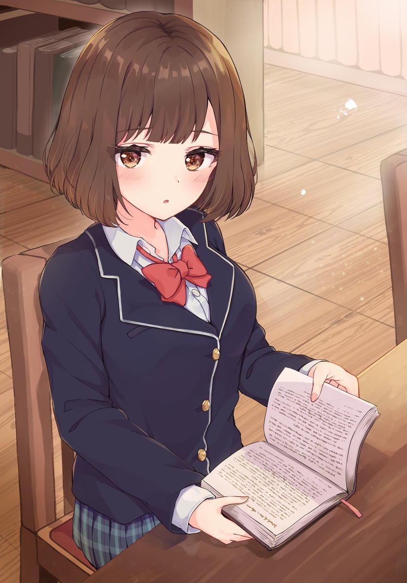 This is a pixiv picture whose title is 放課後の図書室.