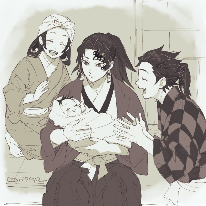 This is a pixiv picture whose title is 竈門家(先祖)と縁壱.