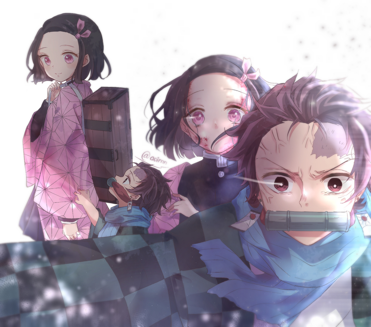 This is a pixiv picture whose title is 竈門 禰豆子 & 竈門 炭治郎.