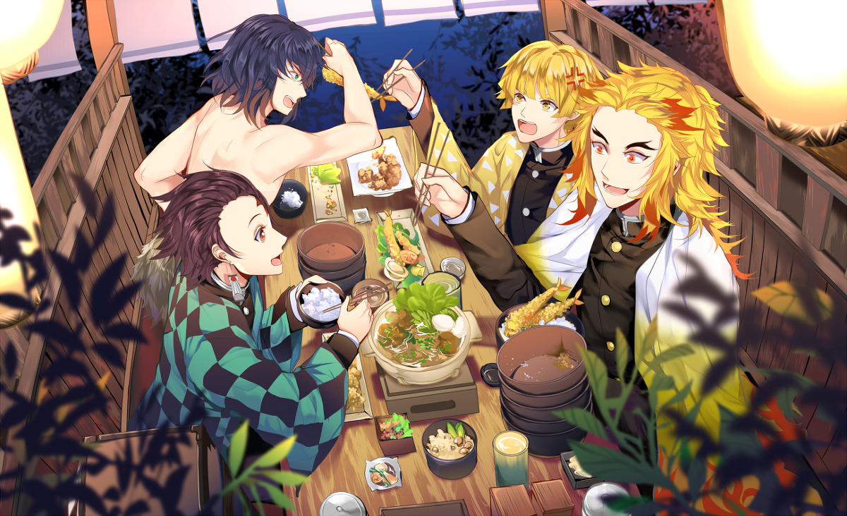 This is a pixiv picture whose title is 鬼滅の刃-夕食.